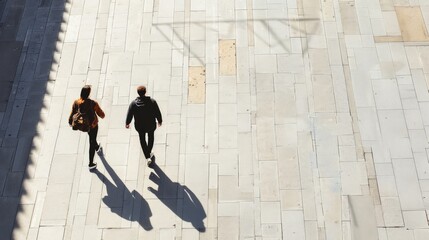 two individuals silhouette walking, distanced perspective