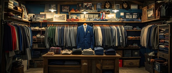 Naklejka premium luxury and fashionable brand new interior of cloth store.