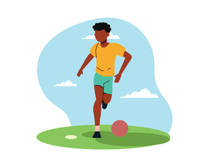 A football player dribbling a ball. Simple flat illustration for sport and leisure design vector. Active people for healthy life concept.