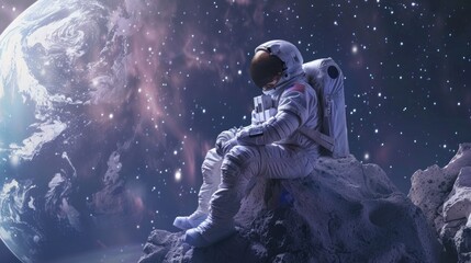Fototapeta na wymiar astronaut sitting on a comet