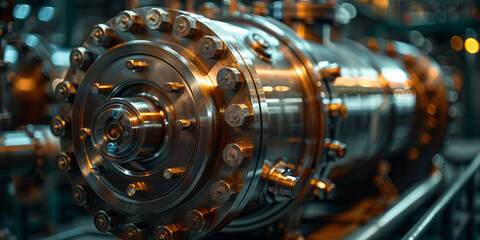 professional photo of large crome industrial gas compressor with a lot of gears inside,generative ai