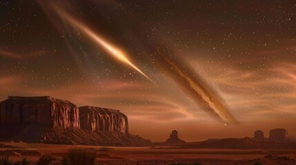 A comet with a glowing tail streaking across the sky in a mesmerizing display of cosmic beauty