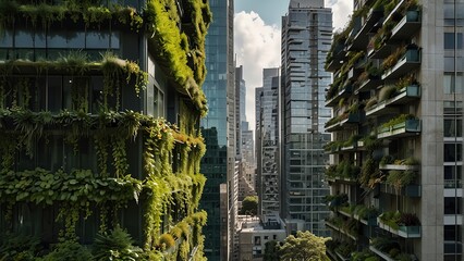 Obraz premium Urban Greenery: Lush Rows of Grass and Plants Enhancing Architecture