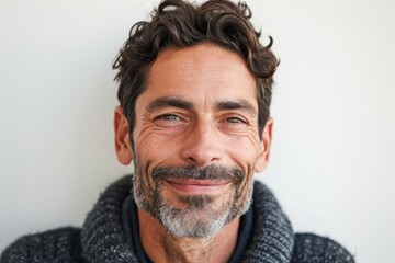 Portrait of a happy mature man with beard and mustache smiling at camera