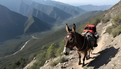 Fotobehang A Mule Carrying A Rider Up A Steep Mountain Trail  2 © Shakira