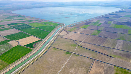 large and wide huge agricultural lands, irrigation pond and sustainable industry - 774513729