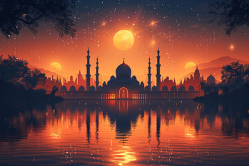 Free vector eid mubarak festival mosque greeting background,generative ai - obrazy, fototapety, plakaty