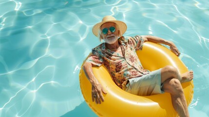 Elderly man floating in the sea