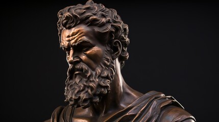 A stoic Greek bearded man bronze statue