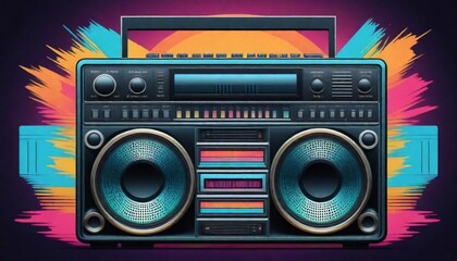 A retrostyle boombox with colorful cassette tapes  (1) - obrazy, fototapety, plakaty