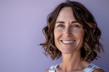 Portrait of a beautiful middle aged woman smiling at the camera.