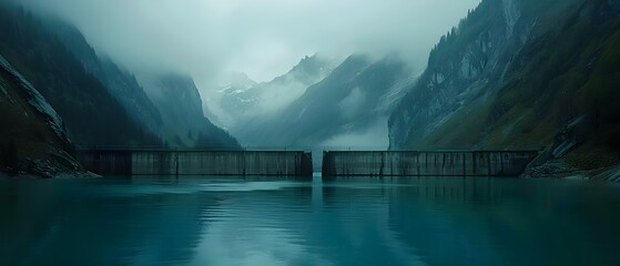 Harnessing Sustainable Energy: A Hydroelectric Dam in the Swiss Alps Combating Climate Change. Concept Climate Change, Sustainable Energy, Hydroelectric Power, Swiss Alps, Renewable Resources