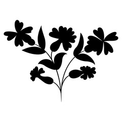 Stylized flower. Wildflower plant branch. Siléne vulgáris. Vintage style. BBlack silhouette on white background.