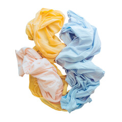 A close-up of a pile of colored fabric on a Transparent Background