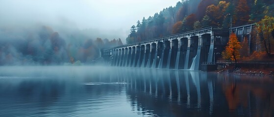 Hydroelectric dam in SaintÉtienn. Concept Eco-friendly Energy, Infrastructure Development, Water Resource Management, Renewable Energy Technology, Sustainable Development - obrazy, fototapety, plakaty
