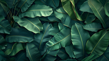 Obraz premium tropical banana leaf texture, large palm foliage nature dark green background,generative ai