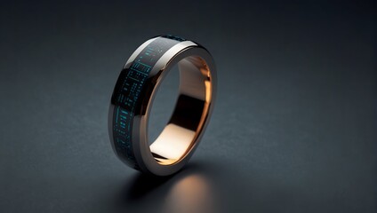 A futuristic ring embedded with a microchip, acting as a smart device for communication and data storage, blending technology with style Generative AI