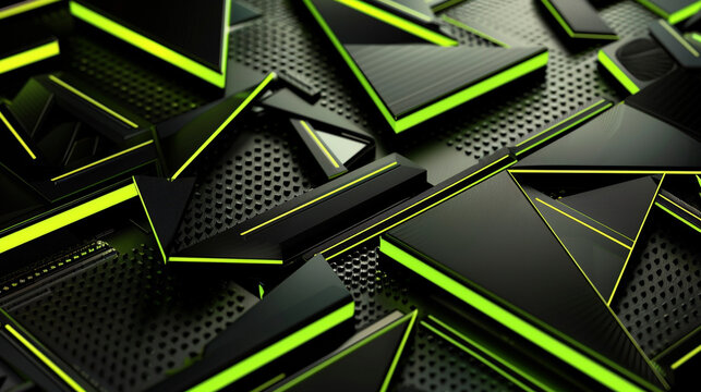 Lime green black tech abstract background for wide banner. Black Friday and Cyber Monday sale promotion neon banner template concept