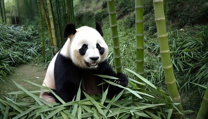 a giant panda exploring a bamboo maze upscaled 6
