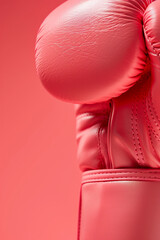 women boxing gloves on pink background, copy space text. Breast cancer awareness month concept