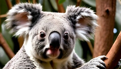 A Koala With Its Round Black Eyes Staring Curious  3