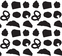 Vector seamless pattern of hand drawn bakery pies silhouette isolated on white background