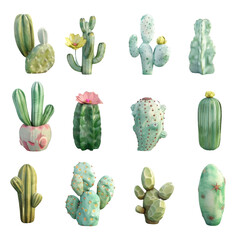A close up of a bunch of cactus plants on a Transparent Background