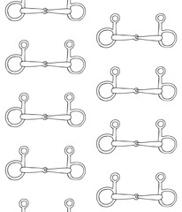 Vector seamless pattern of hand drawn sketch doodle outline horse equestrian bit isolated on white background