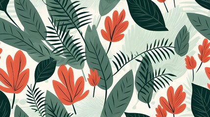 Seamless patterns featuring flowers, leaves, and botanical elements