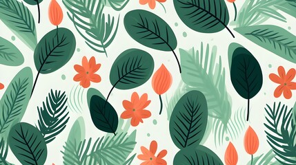 Seamless patterns featuring flowers, leaves, and botanical elements