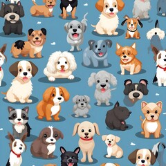 Obraz premium Seamless pattern of digital paper cute puppies of lots of different breeds