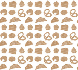 Vector seamless pattern of hand drawn sketch doodle bakery pies isolated on white background