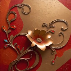 3D flowers wallpaper golden design