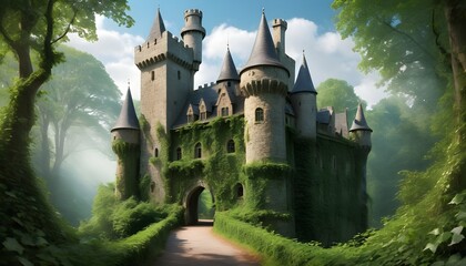 Fototapeta na wymiar Enchanting Castle Nestled In The Heart Of A Dense