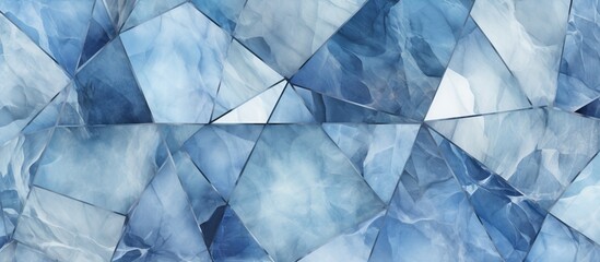 Abstract painting featuring shades of blue and white arranged in a diamond shape, captured in a close-up view