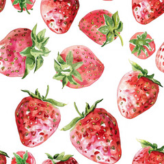 A craft seamless repeating pattern of strawberries in pastel watercolor