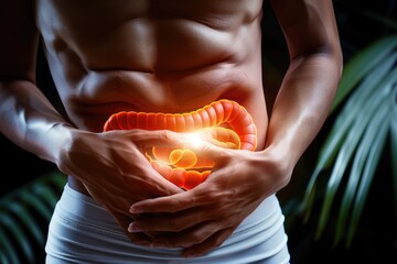 Visual demonstration of digestive tract, intestine, stomach, small colon, duodenum: illustrating issues like disease, pain, and nutrition, emphasizing the importance of gastrointestinal health.