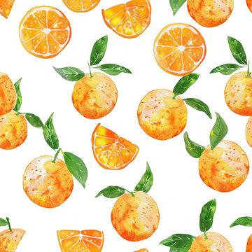 A seamless pattern of an orange fruit pattern in pastel watercolor