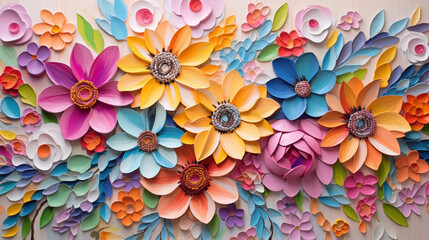 Fototapeta na wymiar bright colorful flowers painted with oil paints. colors of rainbow. summer floral background