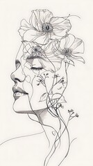 face  with  flowers  line  drawing  high  definition