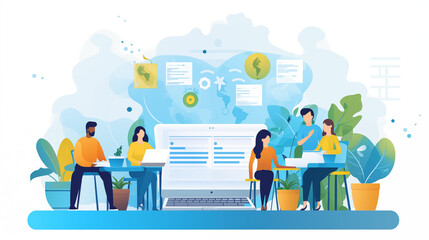 Office laptop, diversity and business people reading online report, website design feedback or research project. Collaboration, staff mentor and team designer working on company homepage development