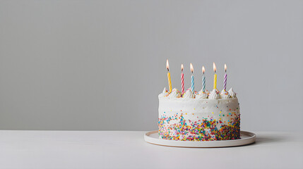 Candlelit Wishes: Solid Color Cake with Copy Space on White Background