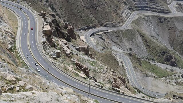 Al Taif , Saudi Aarabia Al Hada Mountain in Taif City, Saudi Arabia with Beautiful View of Mountains and Al Hada road inbetween the mountains. (aerial photography)