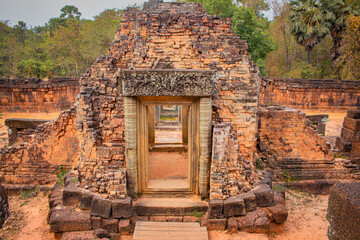 Top view of the ruin ancient brick gate of Pre Rup temple in Siem Reap, Cambodia