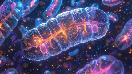 A microscopic view of mitochondria within a cell surrounded by other organelles such as the nucleus and endoplasmic . The mitochondria