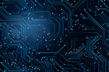 Abstract blue circuit board pattern, symbolizing high-tech digital technology and electronics. Generative AI