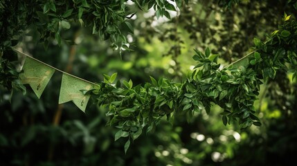 Green tree foliage with pennant string decoration.