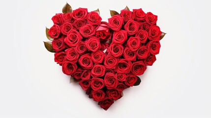 Valentines Day Heart Made of Red Roses Isolated on White Background.
