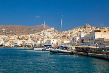 Fototapeta na wymiar siros or syros island greece hermoupoli city in summer season