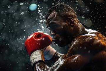 A boxer delivering a knockout punch, the culmination of training, strategy, and sheer determination. - obrazy, fototapety, plakaty